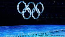 2022 Beijing Olympics - Opening Ceremony - National Stadium, Beijing, China - February 4, 2022. Olympic rngs are displayed during the opening ceremony. REUTERS/Eloisa Lopez