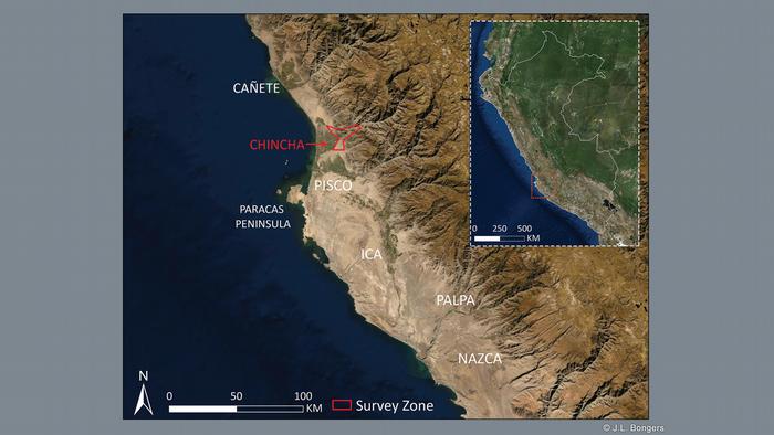 Satellitenbild, das den Fundort der menschlichen Überreste im Chincha-Tal
