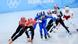 Szene aus der Mixed-Staffel im Short Track bei den Olympische Winterspielen in Peking Szene aus der Mixed-Staffel im Short Track bei den Olympische Winterspielen in Peking