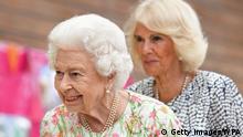 ST AUSTELL, ENGLAND - JUNE 11: (L-R) Queen Elizabeth II, Camilla, Duchess of Cornwall and Catherine, Duchess of Cambridge arrive to attend an event in celebration of The Big Lunch initiative at The Eden Project during the G7 Summit on June 11, 2021 in St Austell, Cornwall, England. UK Prime Minister, Boris Johnson, hosts leaders from the USA, Japan, Germany, France, Italy and Canada at the G7 Summit. This year the UK has invited India, South Africa, and South Korea to attend the Leaders' Summit as guest countries as well as the EU. (Photo by Oli Scarff - WPA Pool / Getty Images)