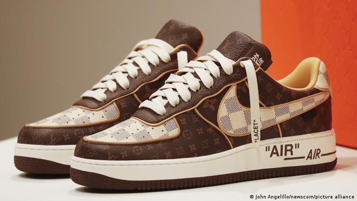 Louis Vuitton and Nike Air Force 1 sneakers designed by Virgil Abloh on sale at Sotheby's