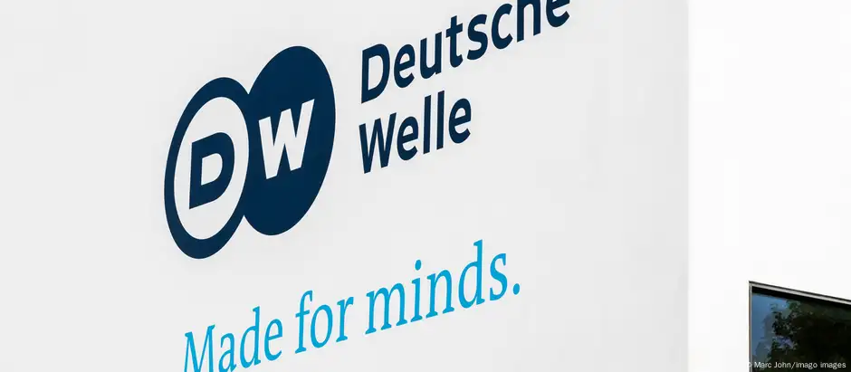 Deutsche Welle logo at company headquarters in Bonn