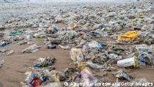 Plastic waste washed ashore in Indonesia