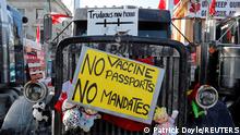 A truck sits near Parliament Hill as truckers and their supporters continue to protest coronavirus disease (COVID-19) vaccine mandates, in Ottawa, Ontario, Canada, February 7, 2022. REUTERS/Patrick Doyle