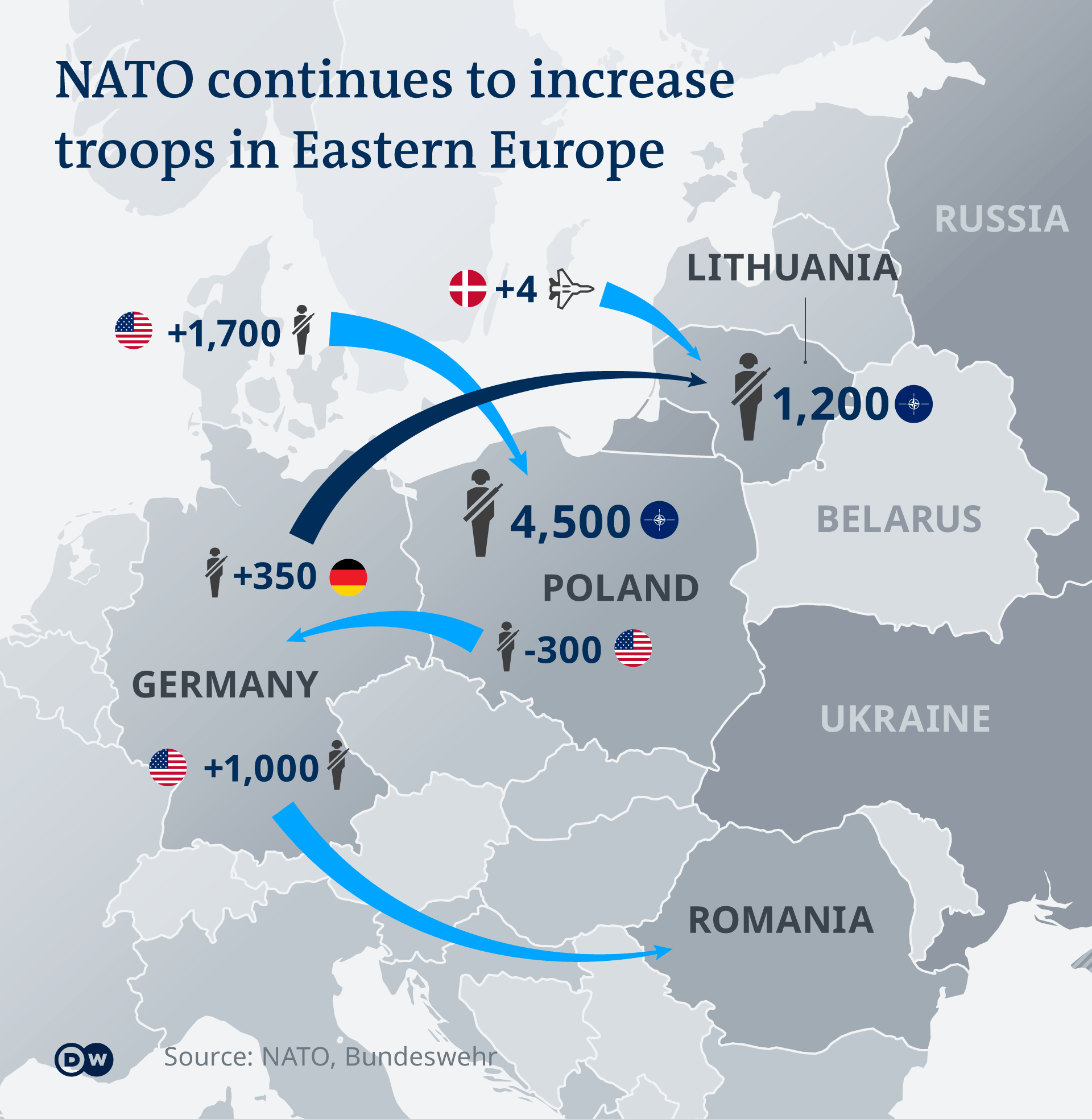 Map showing NATO troops in Europe