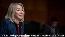 Amy Gutmann appears before a Senate Committee on Foreign Relations hearing for her nomination to be Ambassador to the Federal Republic of Germany, in the Dirksen Senate Office Building in Washington, DC, Tuesday, December 14, 2021. Credit: Rod Lamkey / CNP