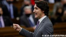 Canada's Prime Minister Justin Trudeau speaks during Question Period in the House of Commons on Parliament Hill in Ottawa, Ontario, Canada February 9, 2022. REUTERS/Blair Gable