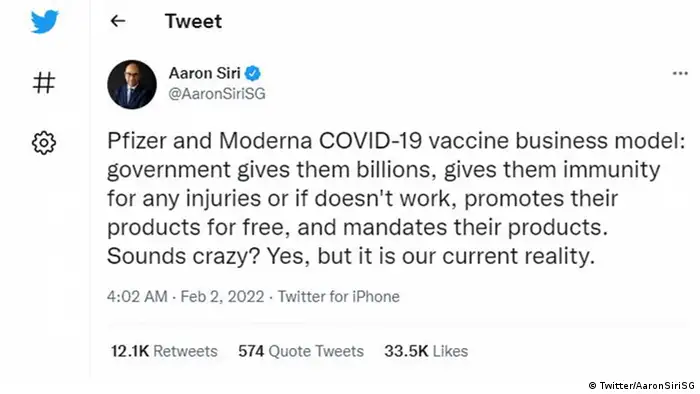Twitter Tweet Faktencheck Pharmaindustrie Aaron Siri