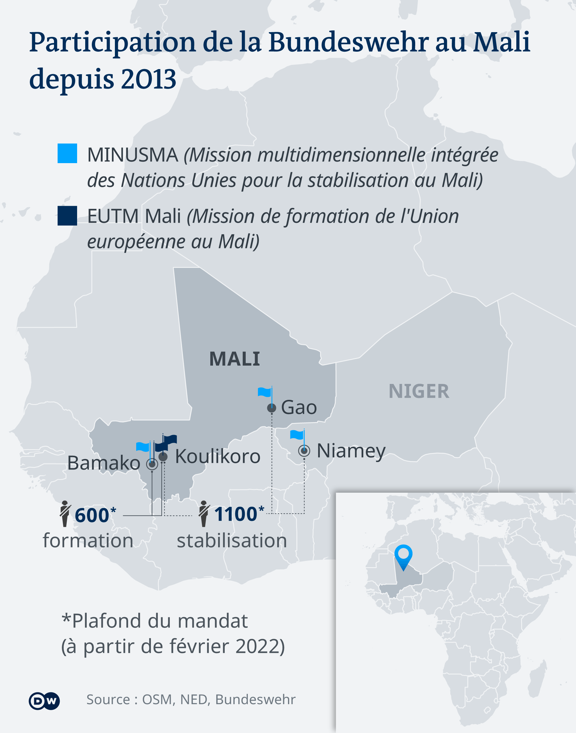 Infografik Bundeswehrbeteiligung in Mali seit 2013 FR Infografik Bundeswehrbeteiligung in Mali seit 2013 FR