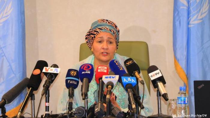 UN Under-Secretary-General Amina Mohammed speaking to reporters in Addis Ababa