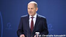 German Chancellor Olaf Scholz addresses a joint press conference with Lithuania's President, Estonia's Prime Minister and Latvia's Prime Minister before talks in Berlin on February 10, 2022. (Photo by Christophe Gateau / POOL / AFP)