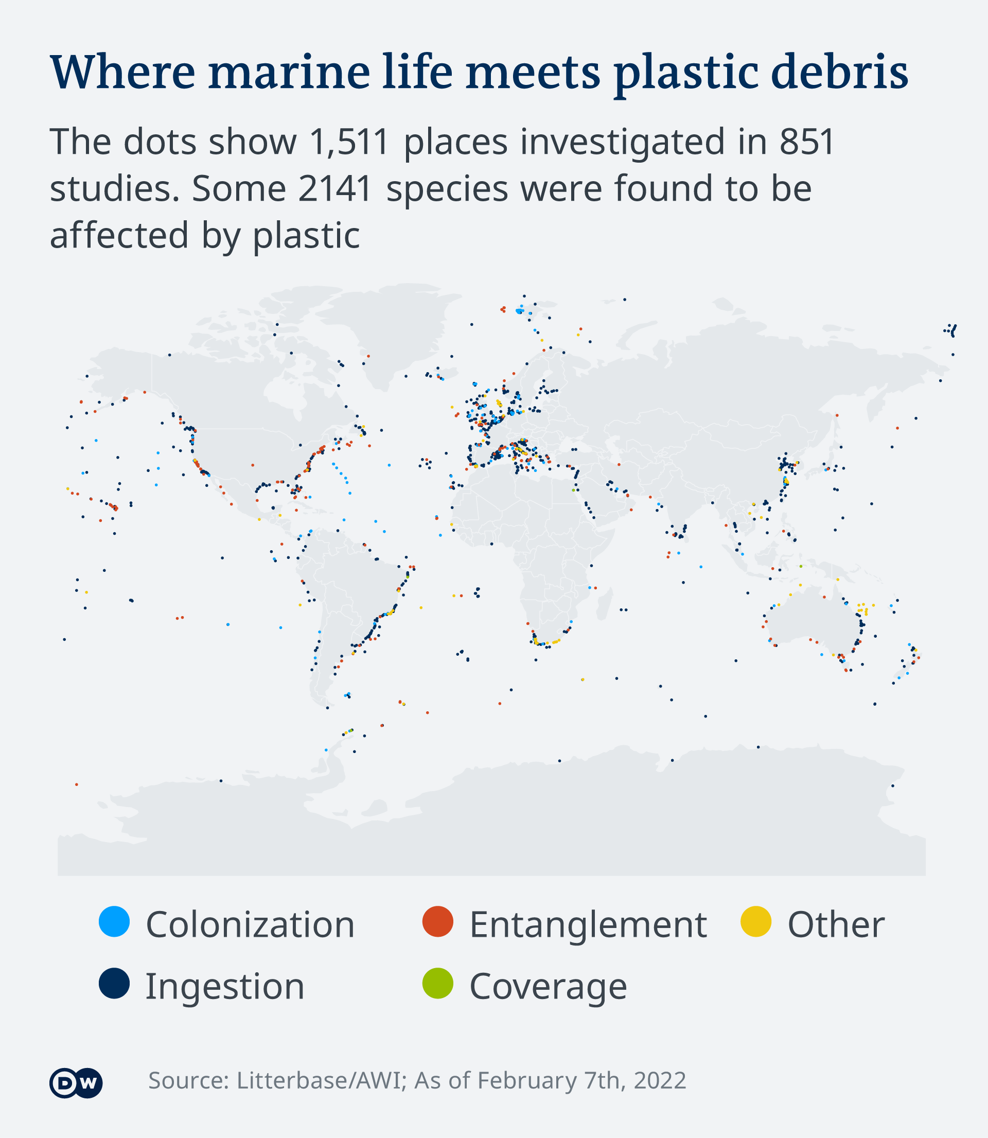 Infografik/Karte - Where marine life meets plastic debris - EN