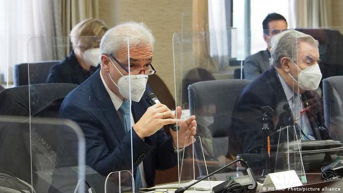 Gustavo Caruso (left), director and safety coordination of the IAEA taskforce, speaks during a meeting with officials from Japan during a meeting in Tokyo