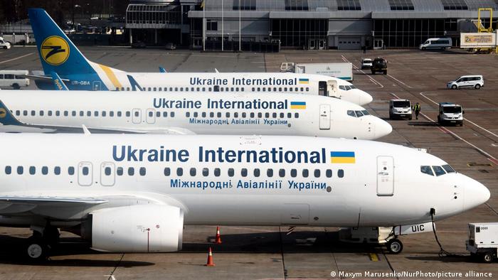 Ukraine International Airlines planes on the ground at Kyiv airport