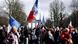 Participants in the so-called "freedom convoy" wave French flags as they gather for an unauthorised demonstration in the center Brussels Participants in the so-called "freedom convoy" wave French flags as they gather for an unauthorised demonstration in the center Brussels
