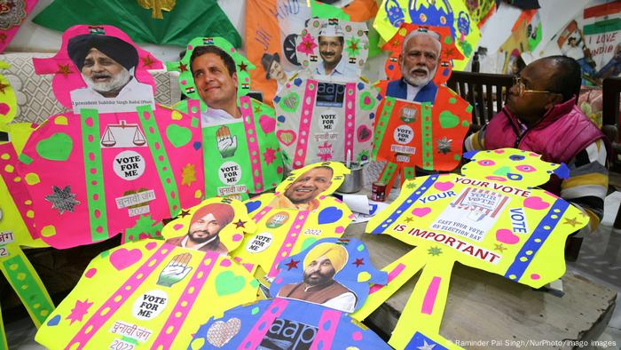 Colorful signs with Indian politicians on them