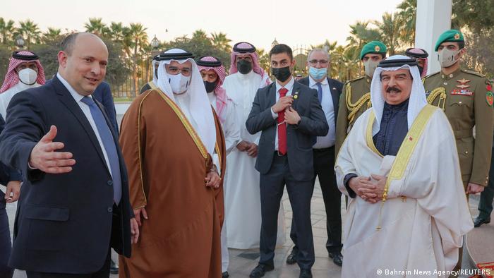 Bahrain's King Hamad bin Isa Al-Khalifa receives Israeli Prime Minister Naftali Bennett at Sakhir Palace