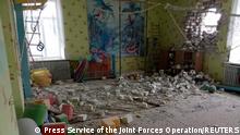 An interior view shows a kindergarten, which according to Ukraine's military officials was damaged by shelling, in Stanytsia Luhanska in the Luhansk region, Ukraine, in this handout picture released February 17, 2022. Press Service of the Joint Forces Operation/Handout via REUTERS ATTENTION EDITORS - THIS IMAGE HAS BEEN SUPPLIED BY A THIRD PARTY.