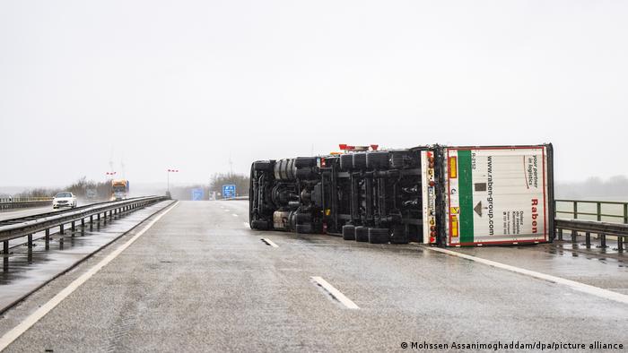 Overturned truck on a highway