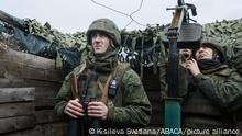 Pro-Russian Servicemen on the observation post watching for a Ukrainian drone on positions of the people's militia of the Donetsk People's Republic, Donbas, Ukraine on February 10, 2022. Russia said on February 15 it is pulling back some of its troops from near Ukraine after a build-up raised fears of an invasion. The defence ministry said that large-scale drills continued but that some units were returning to their bases. Ukraine warned to wait to see proof of the pull-out, saying when we see the withdrawal, then we'll believe the de-escalation. Photo by Svetlana Kisileva/ABACAPRESS.COM