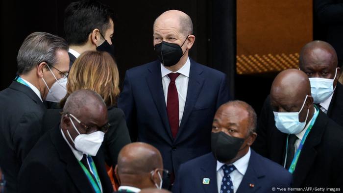 German Chancellor Olaf Scholz with other leaders at EU-AU summit at in Brussels