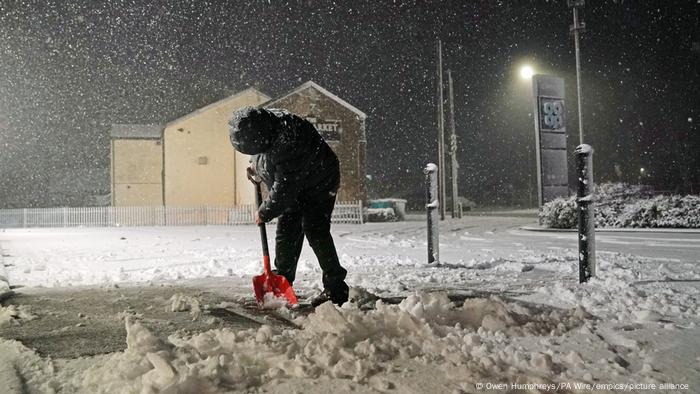 Someone clearing snow in Country Durham, England