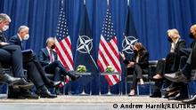U.S. Vice President Kamala Harris meets with NATO Secretary-General Jens Stoltenberg, during the Munich Security Conference, in Munich, Germany, February 18, 2022. AP Photo/Andrew Harnik/Pool via REUTERS