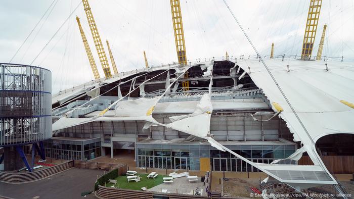 Ripped roof of the O2 Arena