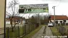 10.02.2022. A poster with the inscription No mine - yes life put up by activists of environmental organizations in the village of Gornje Nedeljice near Loznica in Western Serbia.