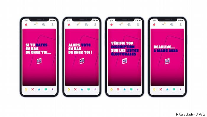 Images of Tinder cards with message to mobilize voters