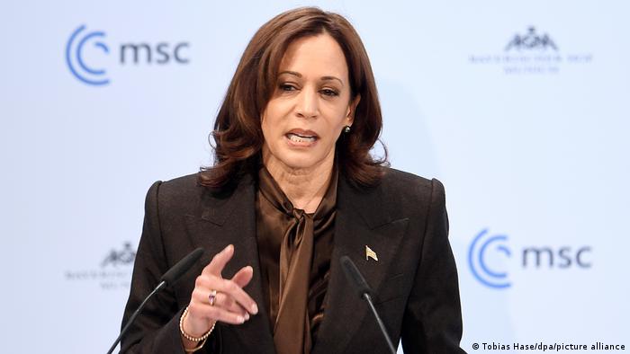 Kamala Harris speaking at the Munich Security Conference