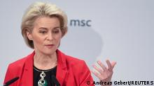 President of the European Commission Ursula von der Leyen speaks during the annual Munich Security Conference, in Munich, Germany February 19, 2022. REUTERS/Andreas Gebert