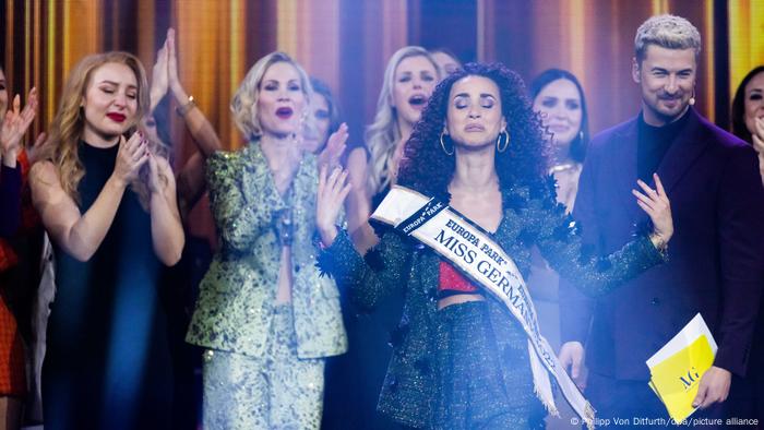 Domitila Barros celebrates after being named Miss Germany