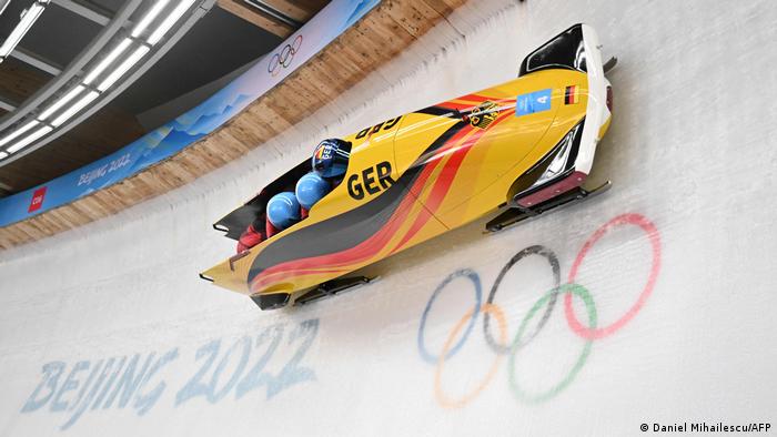 The German bobsled team on track at Beijing 2022