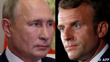Коллаж из фотографий президента России Владимира Путина (слева) и президента Франции Эмманюэля Макрона