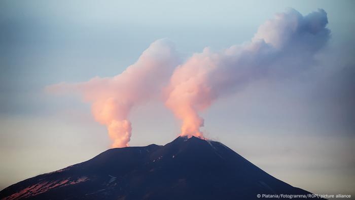 Smoke billows out of Mount Etna's southern craters