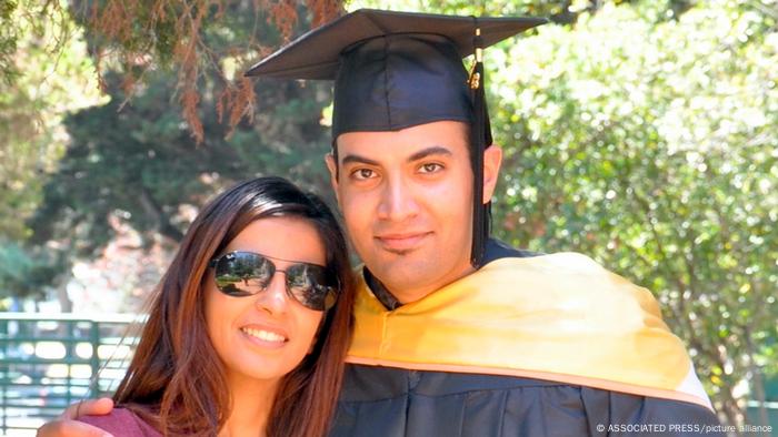 Abdulrahman al-Sadhan poses with his sister Areej Al Sadhan for a graduation photo