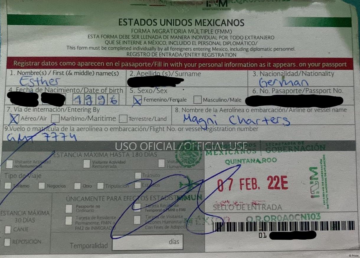 Tarjeta de turismo. 