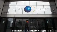 March 19, 2020, Brussels, Brussels, Belgium: The European district in Brussels, emptied of its inhabitants since the population is called to remain confined. The offices of the EEAS (European External Action Service (EEAS), the heavy iron curtains have been lowered. (Credit Image: © Nicolas Landemard/Le Pictorium Agency via ZUMA Press