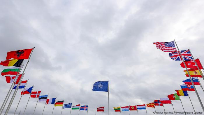 Bandera de la OTAN y banderas de sus países miembros.