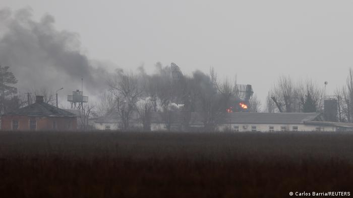 This military facility near the airport in Mariupol is also in smoke.