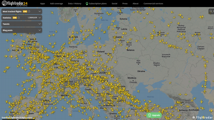 Повітряна карта Європи на сайті FlightRadar