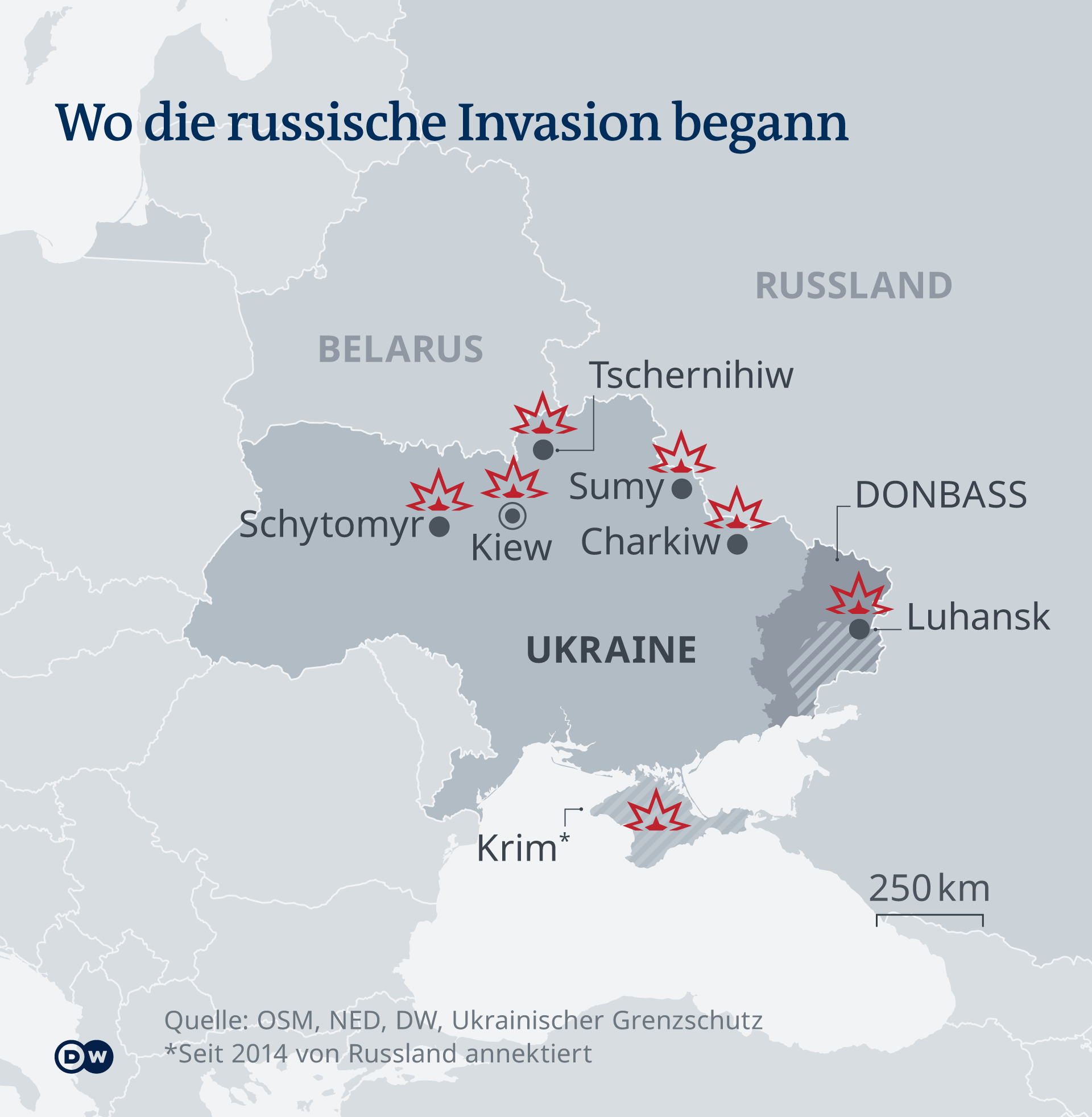 Karte - Wo Russland die Ukraine angegriffen hat - DE