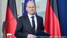 24.02.22 *** German Chancellor Olaf Scholz arrives to give a press statement on Russia's military operation in Ukraine at the Chancellery in Berlin on February 24, 2022. (Photo by Michael Kappeler / POOL / AFP) (Photo by MICHAEL KAPPELER/POOL/AFP via Getty Images)