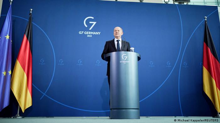 El canciller de Alemania, Olaf Scholz, en su declaración en la Cancillería, en Berlín. (24.02.2022).