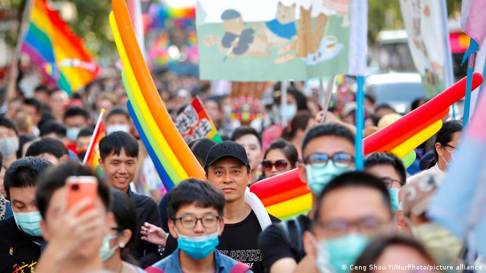 A large crowd is seen on the streets of Taipei for the 2020 LGBTQ+ parade