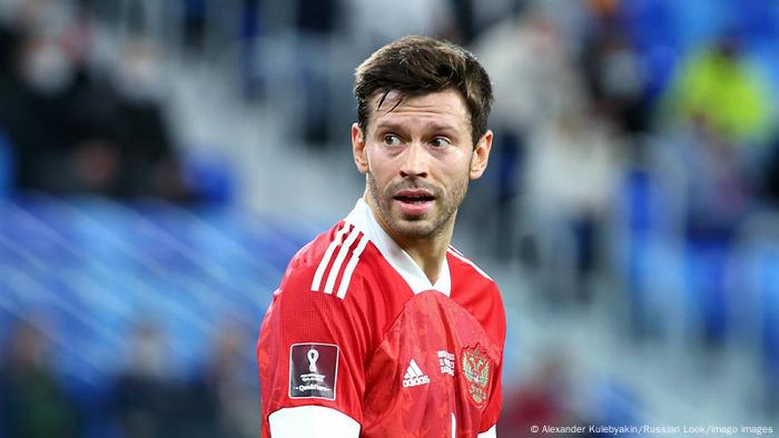 Russian forward Fedor Smolov dressed in his national team kit during a match
