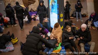 Kiev residents spend their nights on metro platforms