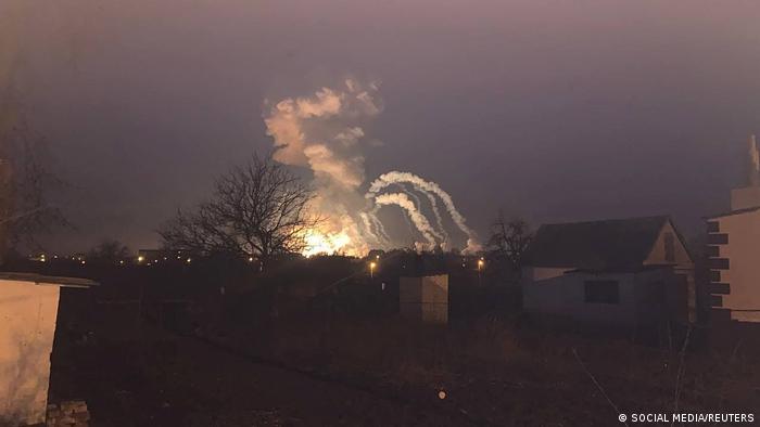 View of an explosion, after Russian President Vladimir Putin authorised a military operation in eastern Ukraine, near Dnipro, Ukraine February 24, 2022