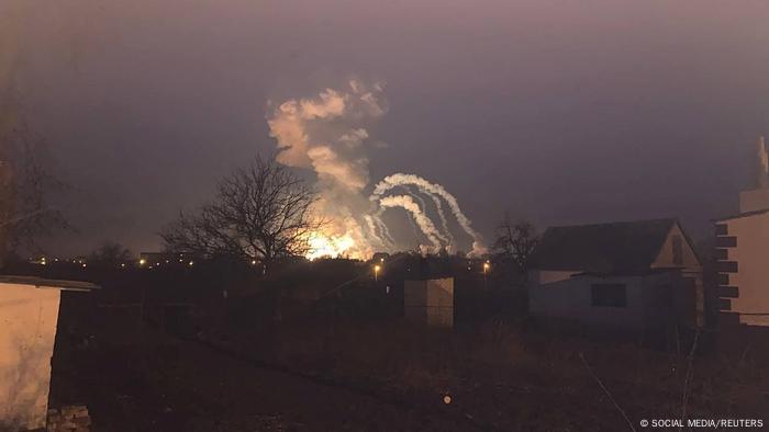 View of an explosion, after Russian President Vladimir Putin authorised a military operation in eastern Ukraine, near Dnipro, Ukraine February 24, 2022